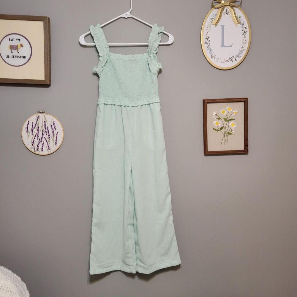 Old Navy Girls M 8 Mint Ruffle Smocked Jumpsuit School Cottage